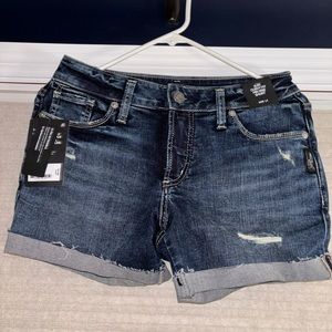 Silver denim shorts